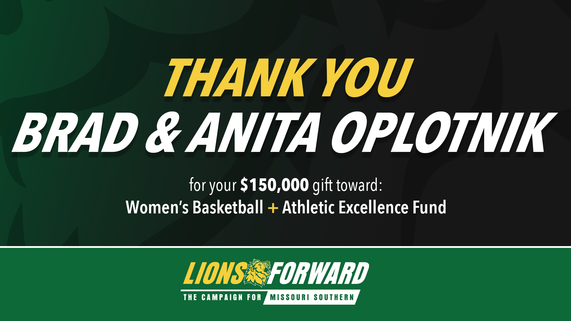 Brad and Anita Oplotnik Provide Impactful Gift to Lions Forward Campaign